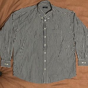 XL Mens Burberry Button down Dress shirt Black and White Striped